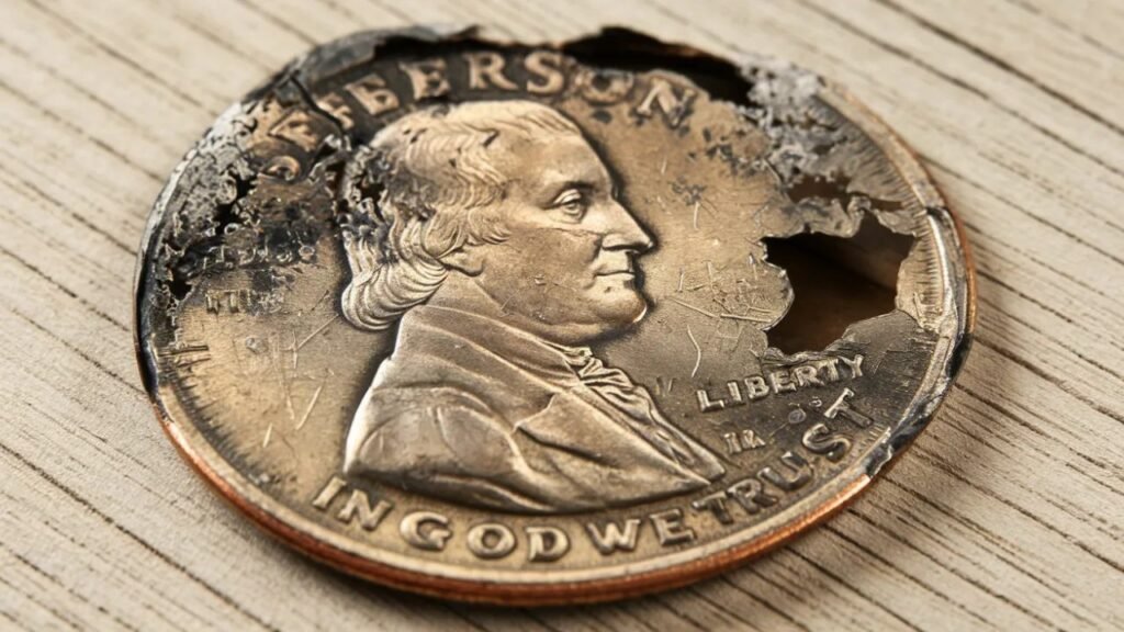 This Jefferson Nickel Was Burnt Bent and Faded