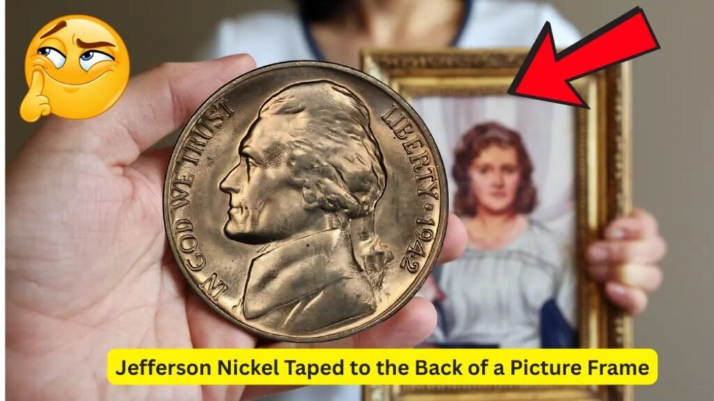 Jefferson Nickel Taped to the Back of a Picture Frame