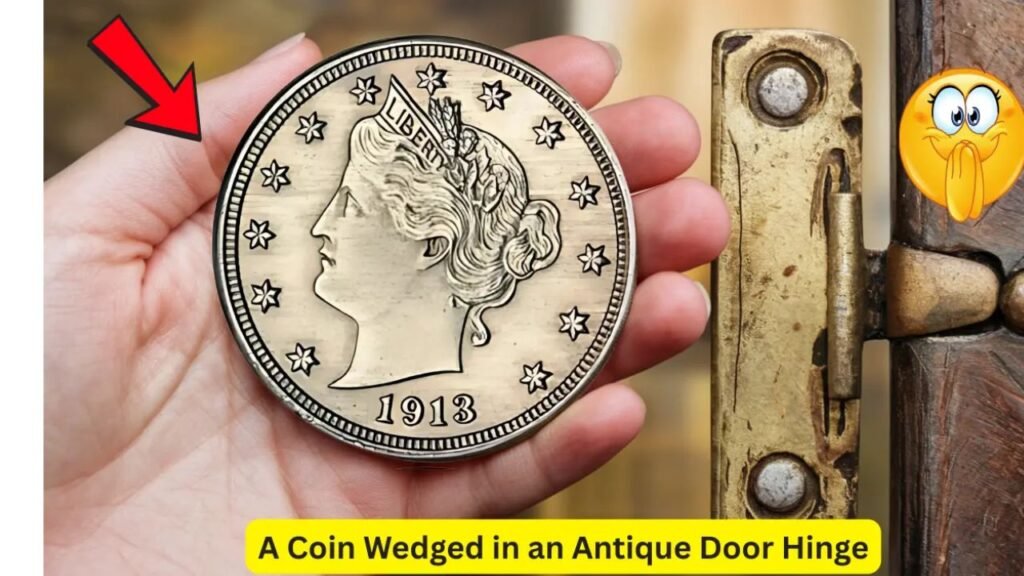 A Coin Wedged in an Antique Door Hinge